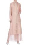 Buy_Urvashi Kaur_Peach V Neck Silk Long Jacket  _at_Aza_Fashions