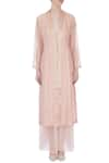 Shop_Urvashi Kaur_Peach V Neck Silk Long Jacket  _Online_at_Aza_Fashions