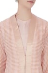 Urvashi Kaur_Peach V Neck Silk Long Jacket  _at_Aza_Fashions