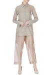 Buy_Urvashi Kaur_Gray Tissue Collared Silk Sheer Full Sleeve Shirt _at_Aza_Fashions