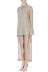 Buy_Urvashi Kaur_Gray Tissue Collared Silk Sheer Full Sleeve Shirt _Online_at_Aza_Fashions