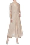 Buy_Urvashi Kaur_Beige V Neck Silk Long Kurta  _at_Aza_Fashions