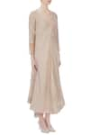 Urvashi Kaur_Beige V Neck Silk Long Kurta  _Online_at_Aza_Fashions