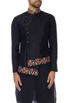 SOL by Piyush Dedhia_Black Art Cotton Silk Embroidered Resham Bundi Jacket _at_Aza_Fashions