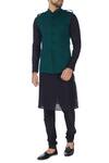 Buy_SOL by Piyush Dedhia_Green Poly-knit Plain Button Down Front Nehru Jacket  _at_Aza_Fashions