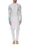 Shop_SOL by Piyush Dedhia_White Art Cotton Embroidered Floral Motifs Kurta And Churidar  _Online_at_Aza_Fashions