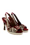 Buy_Veruschka By Payal Kothari_Maroon Embroidery Velvet Embellished Peep-toe Heels _at_Aza_Fashions