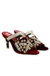 Buy_Veruschka by Payal Kothari_Maroon Embellished Velvet Peep-toe Heels _at_Aza_Fashions