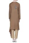 Shop_Joy Mitra_Brown Silk Blend Embroidered Floral Applique Work Tunic With Asymmetric Hemline _at_Aza_Fashions