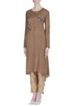 Buy_Joy Mitra_Brown Silk Blend Embroidered Floral Applique Work Tunic With Asymmetric Hemline _Online_at_Aza_Fashions