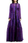 Saaksha & Kinni_Purple Tiered Long Jacket_Online_at_Aza_Fashions