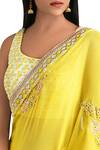 Shop_Madzin_Yellow U Neck Embroidered Saree With Blouse_at_Aza_Fashions