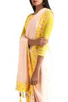 MADZIN_Yellow Round Embroidered Saree With Blouse For Women_Online_at_Aza_Fashions