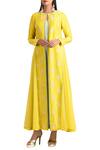 Buy_MADZIN_Yellow Round Embroidered Jacket And Kurta Set For Women_at_Aza_Fashions