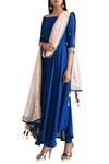 Buy_MADZIN_Blue Bateau Asymmetric Flared Kurta Set For Women_at_Aza_Fashions