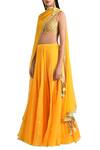 Buy_MADZIN_Orange U Neck Embroidered Lehenga Set For Women_at_Aza_Fashions