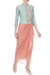 Buy_Nautanky_Blue Round Chanderi Silk Jacket And Skirt Set For Women_at_Aza_Fashions