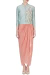 Shop_Nautanky_Blue Round Chanderi Silk Jacket And Skirt Set For Women_Online_at_Aza_Fashions