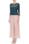 Buy_Nautanky_Green Round Thail Silk Top And Pleated Pant Set For Women_Online_at_Aza_Fashions