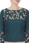 Nautanky_Green Round Thail Silk Top And Pleated Pant Set For Women_at_Aza_Fashions