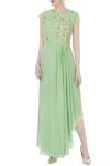 Buy_Nautanky_Green Round Pleated Asymmetric Dress For Women_at_Aza_Fashions