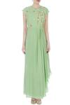 Shop_Nautanky_Green Round Pleated Asymmetric Dress For Women_Online_at_Aza_Fashions
