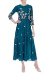 Buy_Nautanky_Blue Round Thai Silk Overlap Midi Dress For Women_at_Aza_Fashions