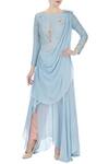 Buy_Nautanky_Blue Round Silk Draped Kurta Set For Women_at_Aza_Fashions