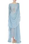 Shop_Nautanky_Blue Round Silk Draped Kurta Set For Women_Online_at_Aza_Fashions