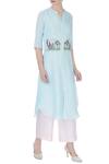 Buy_Desert Shine by Sulochana Jangir_Blue Round Linen Silk Kurta For Women_at_Aza_Fashions