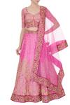 Buy_Vandana Sethi_Pink Leaf Neck Embroidered Lehenga Set For Women_at_Aza_Fashions