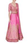 Vandana Sethi_Pink Leaf Neck Embroidered Lehenga Set For Women_Online_at_Aza_Fashions