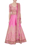 Shop_Vandana Sethi_Pink Leaf Neck Embroidered Lehenga Set For Women_Online_at_Aza_Fashions