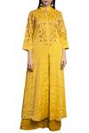 Buy_Priyam Narayan_Yellow Mandarin Collar Embroidered Kurta Set For Women_at_Aza_Fashions