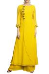 Buy_Priyam Narayan_Yellow Round Embroidered Kurta Palazzo Set For Women_at_Aza_Fashions