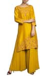 Buy_Priyam Narayan_Yellow Round Embroidered Kurta Set For Women_at_Aza_Fashions