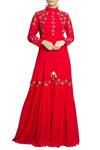 Buy_Priyam Narayan_Red Pure Georgette Embroidered Round Kurta And Palazzo Set For Women_at_Aza_Fashions