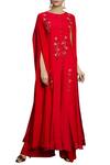 Buy_Priyam Narayan_Red Round Embroidered Kurta Palazzo Set For Women_at_Aza_Fashions