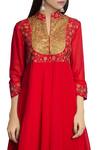 Shop_Priyam Narayan_Red Mandarin Collar Embroidered Anarkali Set For Women_at_Aza_Fashions