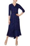 Buy_Ankita_Blue V Neck Linen Satin Midi Dress For Women_at_Aza_Fashions
