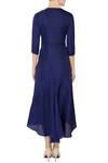 Shop_Ankita_Blue V Neck Linen Satin Midi Dress For Women_at_Aza_Fashions