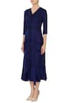 Buy_Ankita_Blue V Neck Linen Satin Midi Dress  _Online_at_Aza_Fashions