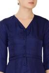 Ankita_Blue V Neck Linen Satin Midi Dress For Women_at_Aza_Fashions