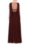 Shop_Mani Bhatia_Brown V Neck Embroidered Draped Anarkali Gown For Women_at_Aza_Fashions