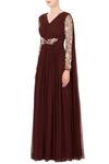 Buy_Mani Bhatia_Brown V Neck Embroidered Draped Anarkali Gown For Women_Online_at_Aza_Fashions