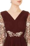 Mani Bhatia_Brown V Neck Embroidered Draped Anarkali Gown For Women_at_Aza_Fashions