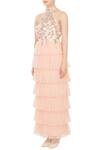 Buy_Mani Bhatia_Peach Tulle Net Embellished Halter Layered Gown For Women_Online_at_Aza_Fashions