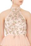 Mani Bhatia_Peach Tulle Net Embellished Halter Layered Gown For Women_at_Aza_Fashions