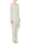 Mani Bhatia_Green V Neck Knotted Tunic With Pants For Women_Online_at_Aza_Fashions