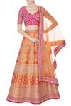 Buy_Vandana Sethi_Orange Leaf Neck Embroidered Lehenga Set For Women_at_Aza_Fashions